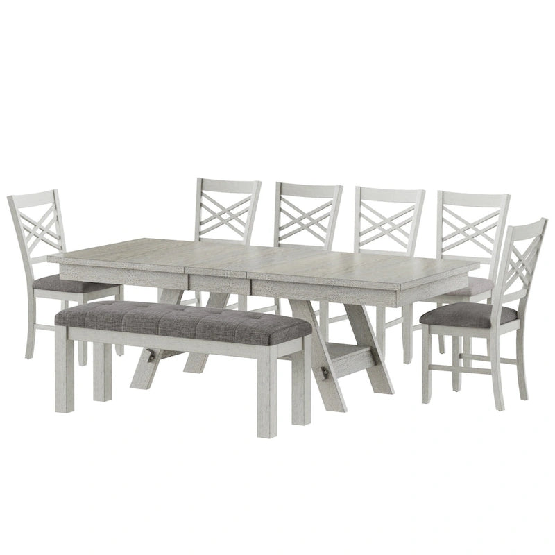 Table à manger extensible rectangulaire en bois massif avec finition grain de bois