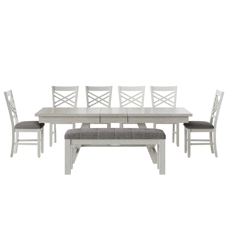 Table à manger extensible rectangulaire en bois massif avec finition grain de bois