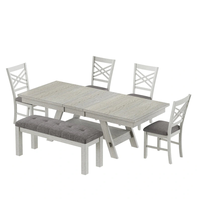 Table à manger extensible rectangulaire en bois massif avec finition grain de bois