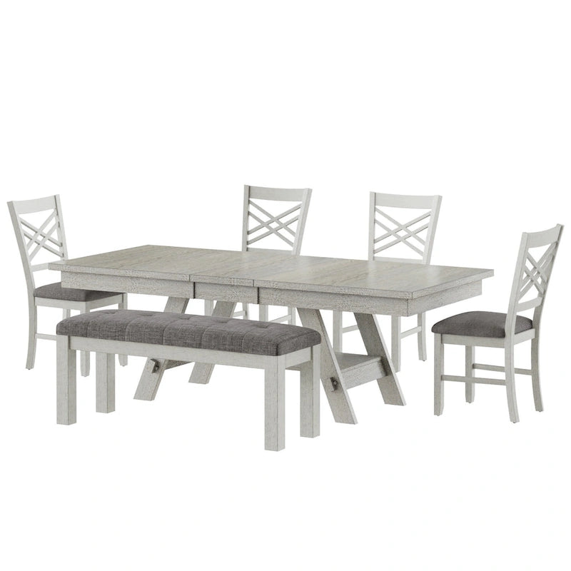 Table à manger extensible rectangulaire en bois massif avec finition grain de bois