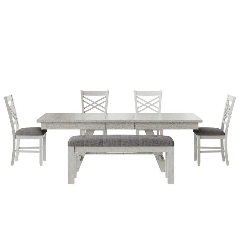 Table à manger extensible rectangulaire en bois massif avec finition grain de bois