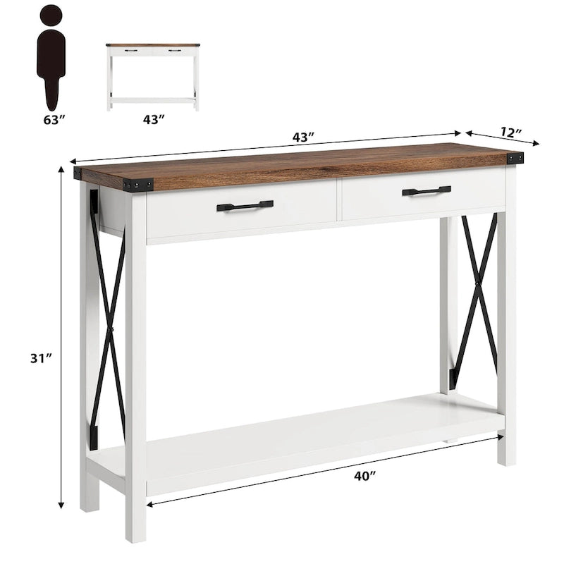 Console d'entrée rustique avec 2 tiroirs