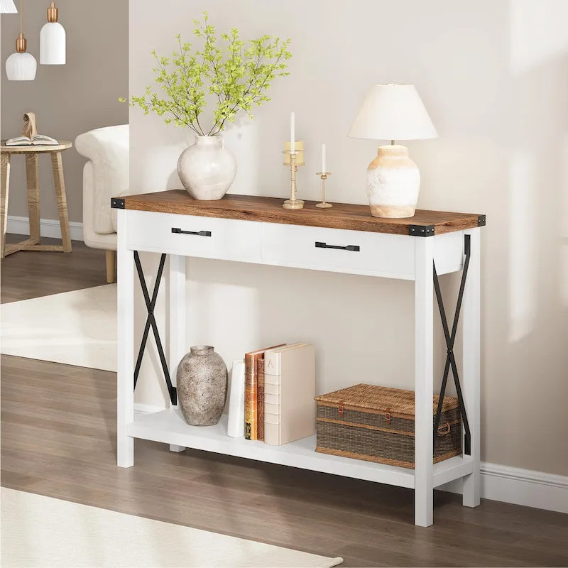 Console d'entrée rustique avec 2 tiroirs
