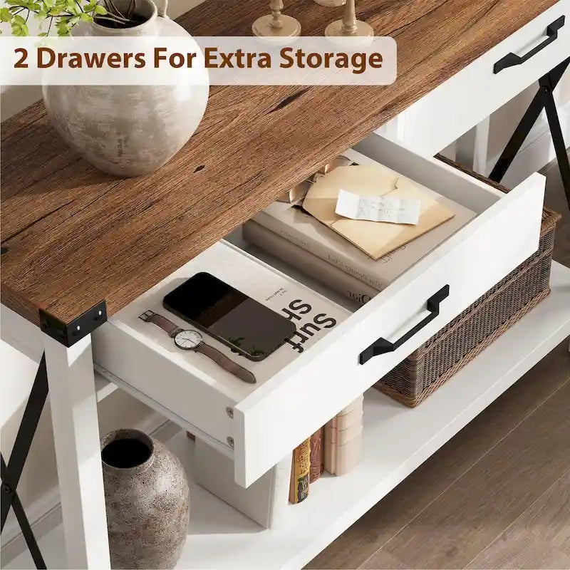 Console d'entrée rustique avec 2 tiroirs