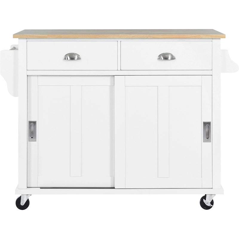 Desserte de cuisine avec plan de travail rabattable en bois d'hévéa et porte coulissante type grange