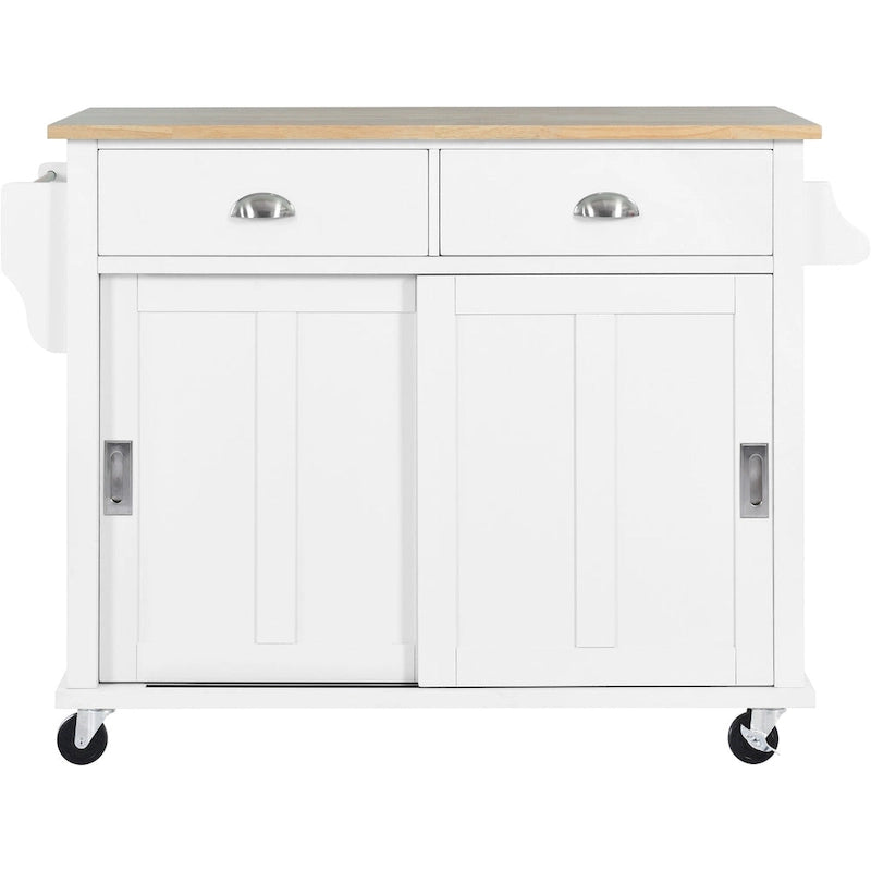 Desserte de cuisine avec plan de travail rabattable en bois d'hévéa et porte coulissante type grange