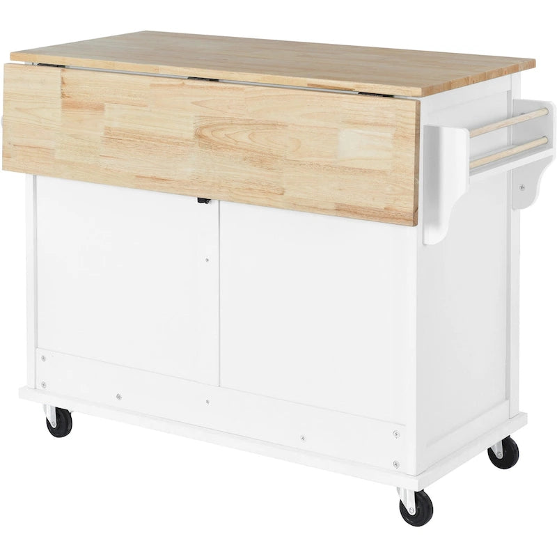 Desserte de cuisine avec plan de travail rabattable en bois d'hévéa et porte coulissante type grange