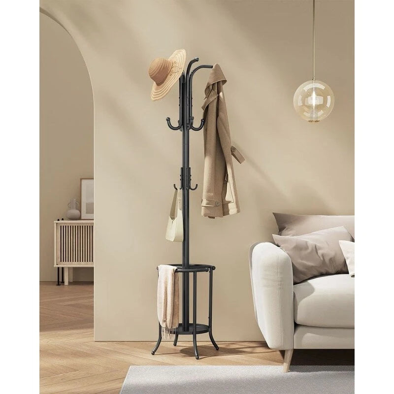 Porte-manteau sur pied moderne et haut avec structure métallique et porte-parapluies