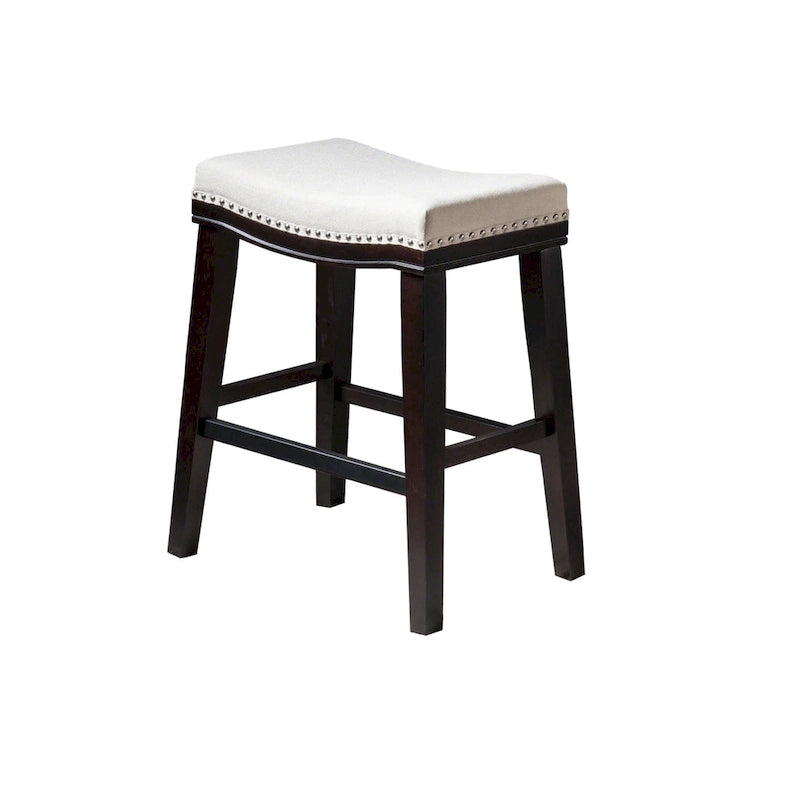 Tabouret de comptoir contemporain rembourré en forme de selle avec garniture cloutée
