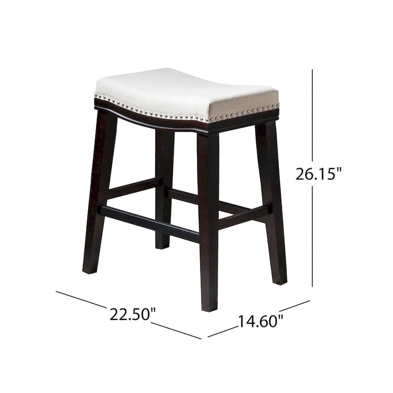 Tabouret de comptoir contemporain rembourré en forme de selle avec garniture cloutée