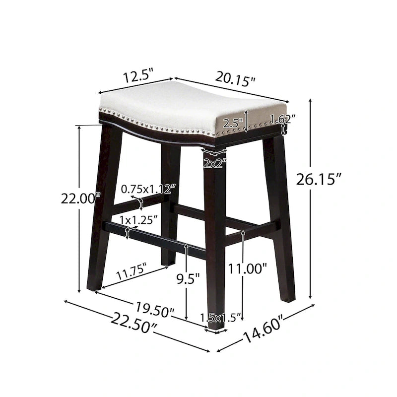 Tabouret de comptoir contemporain rembourré en forme de selle avec garniture cloutée