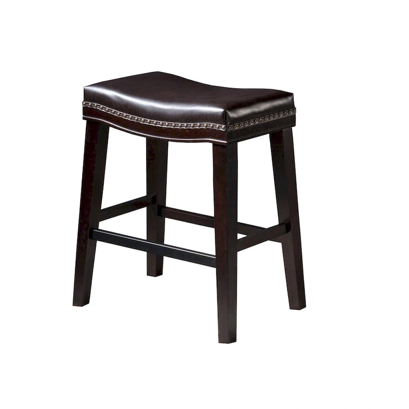 Tabouret de comptoir contemporain rembourré en forme de selle avec garniture cloutée
