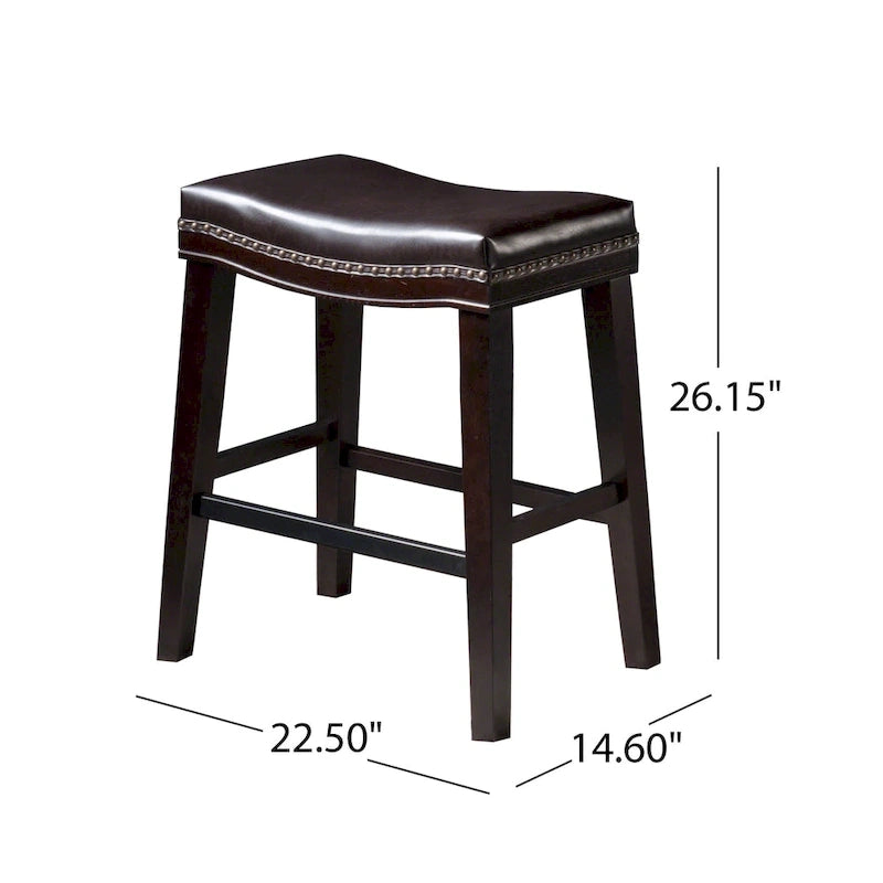 Tabouret de comptoir contemporain rembourré en forme de selle avec garniture cloutée