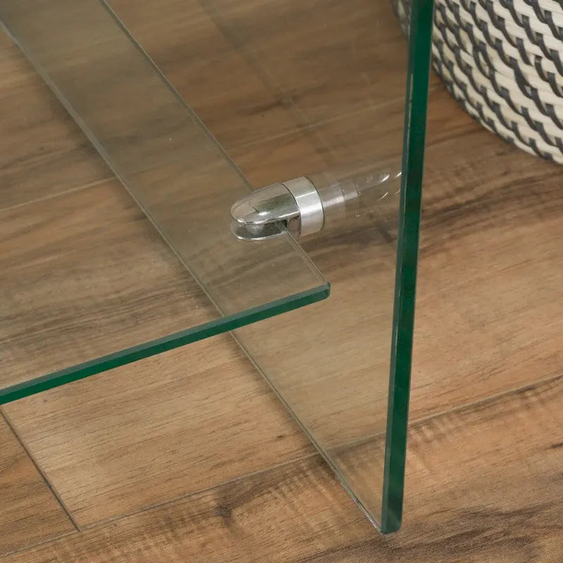 Meuble TV Console de divertissement en verre trempé avec étagère de rangement, Transparent