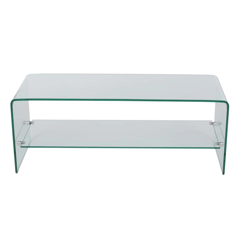 Meuble TV Console de divertissement en verre trempé avec étagère de rangement, Transparent