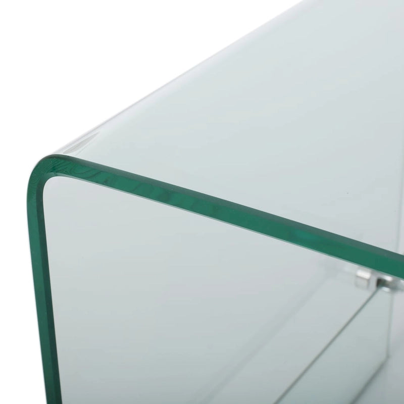 Meuble TV Console de divertissement en verre trempé avec étagère de rangement, Transparent