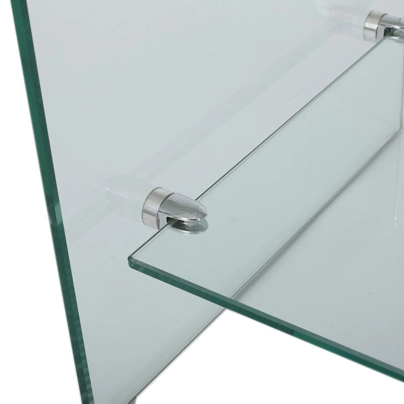 Meuble TV Console de divertissement en verre trempé avec étagère de rangement, Transparent