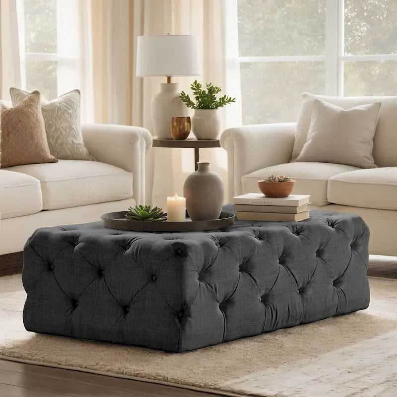 Pouf rectangulaire capitonné avec roulettes