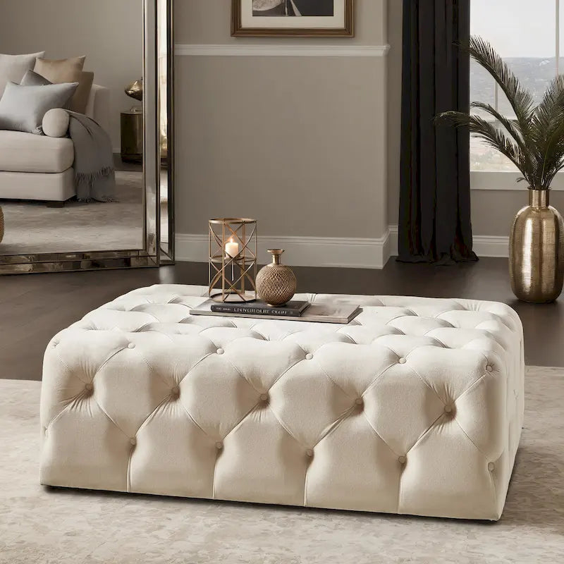 Pouf rectangulaire capitonné avec roulettes