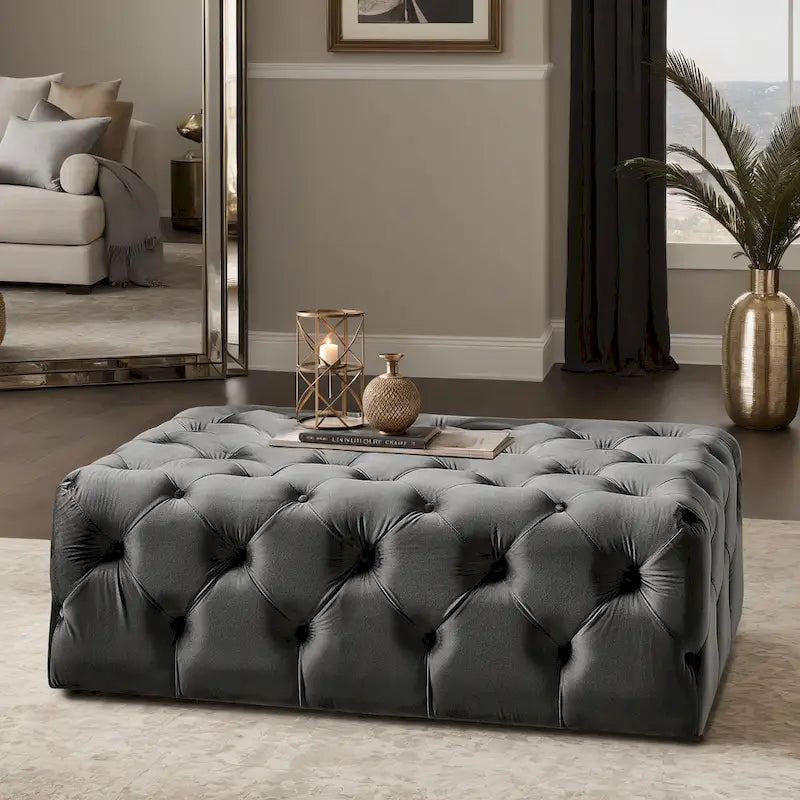 Pouf rectangulaire capitonné avec roulettes