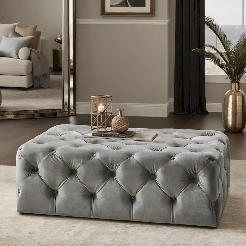 Pouf rectangulaire capitonné avec roulettes