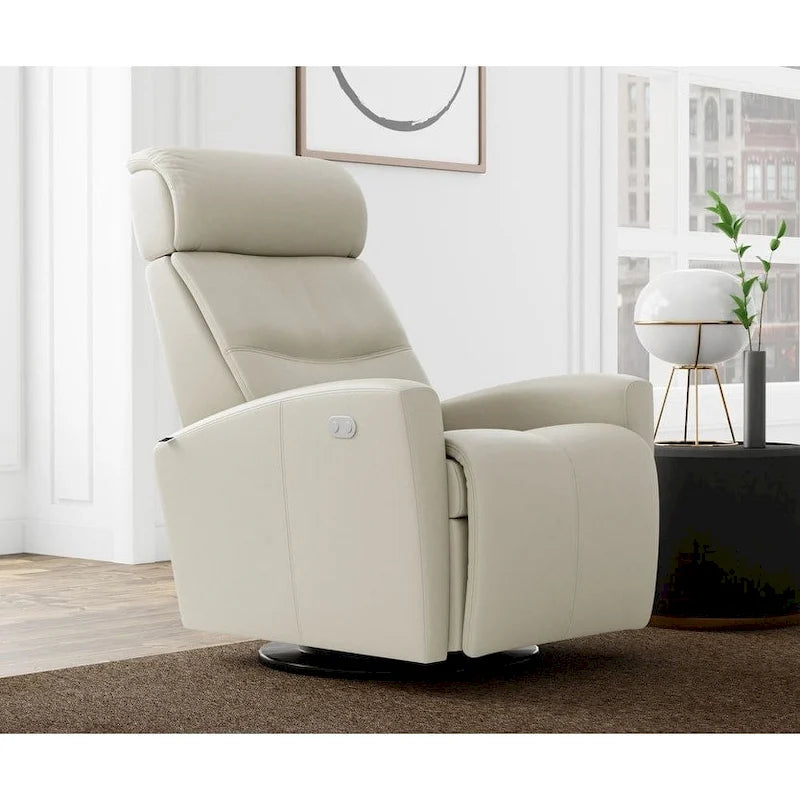 Fauteuil inclinable pivotant en cuir avec appuie-tête électrique et basculeur à glissière