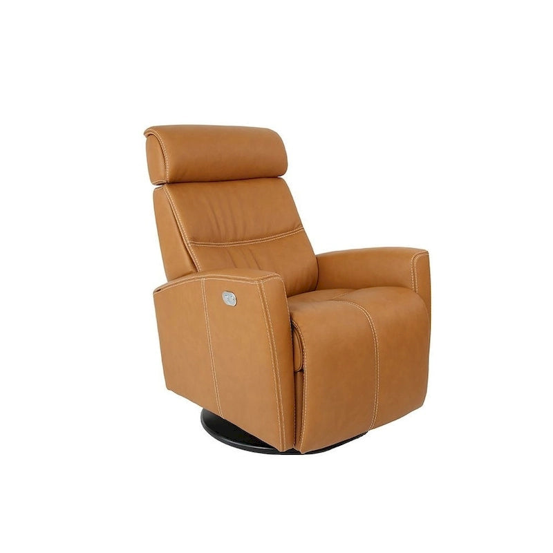 Fauteuil inclinable pivotant en cuir avec appuie-tête électrique et basculeur à glissière