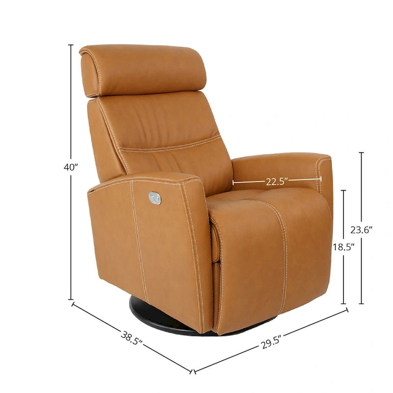 Fauteuil inclinable pivotant en cuir avec appuie-tête électrique et basculeur à glissière