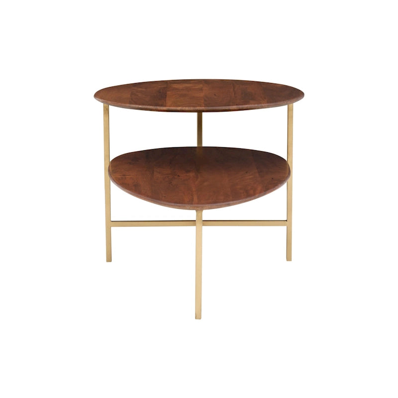 Table basse ovale en bois à 2 niveaux, style Mid-Century, avec pieds dorés
