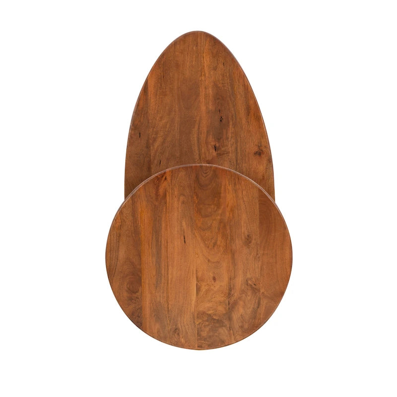 Table basse ovale en bois à 2 niveaux, style Mid-Century, avec pieds dorés