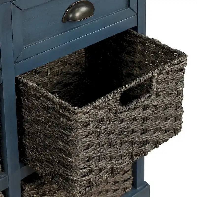 Meuble de rangement 2 tiroirs en bois avec 4 paniers en rotin, 28 po