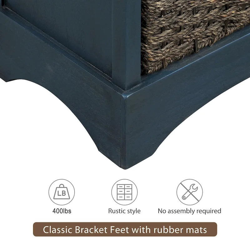 Meuble de rangement 2 tiroirs en bois avec 4 paniers en rotin, 28 po