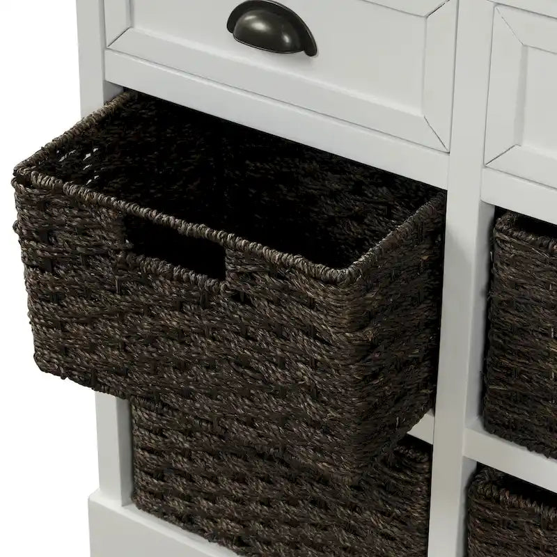 Meuble de rangement 2 tiroirs en bois avec 4 paniers en rotin, 28 po