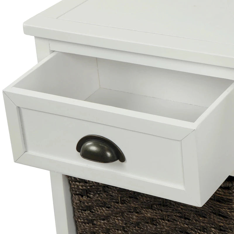Meuble de rangement 2 tiroirs en bois avec 4 paniers en rotin, 28 po
