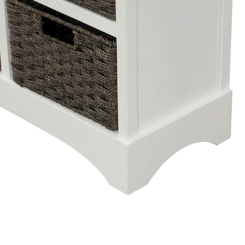 Meuble de rangement 2 tiroirs en bois avec 4 paniers en rotin, 28 po