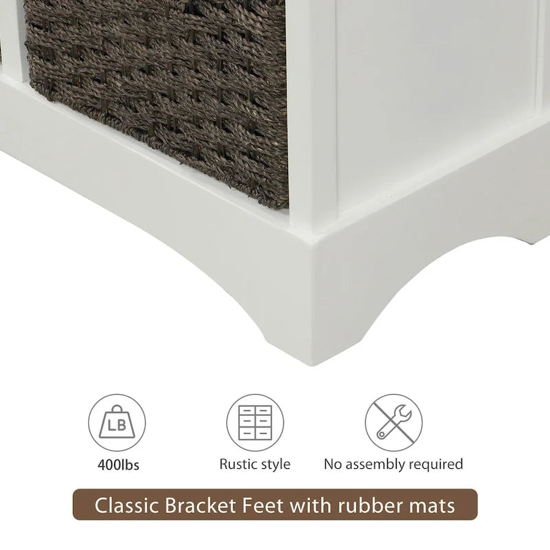 Meuble de rangement 2 tiroirs en bois avec 4 paniers en rotin, 28 po