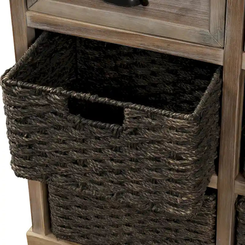 Meuble de rangement 2 tiroirs en bois avec 4 paniers en rotin, 28 po