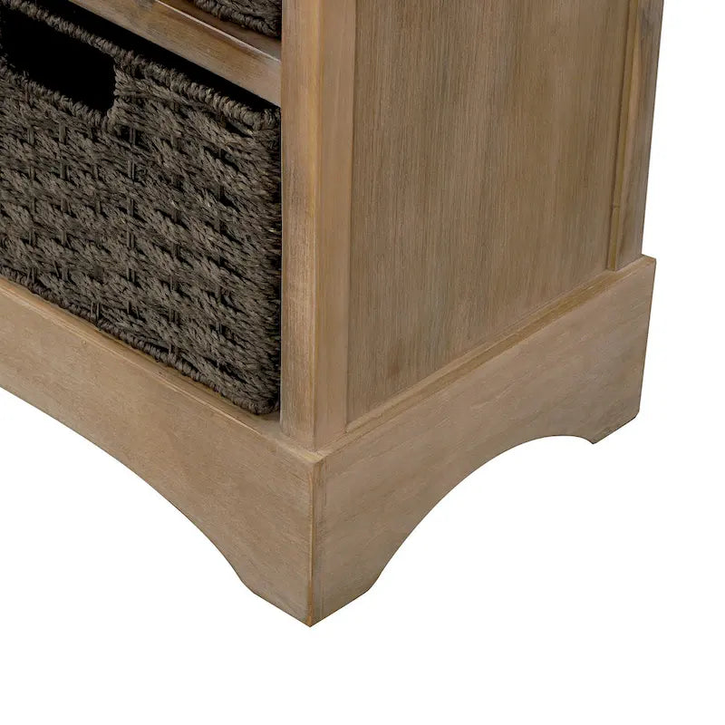 Meuble de rangement 2 tiroirs en bois avec 4 paniers en rotin, 28 po