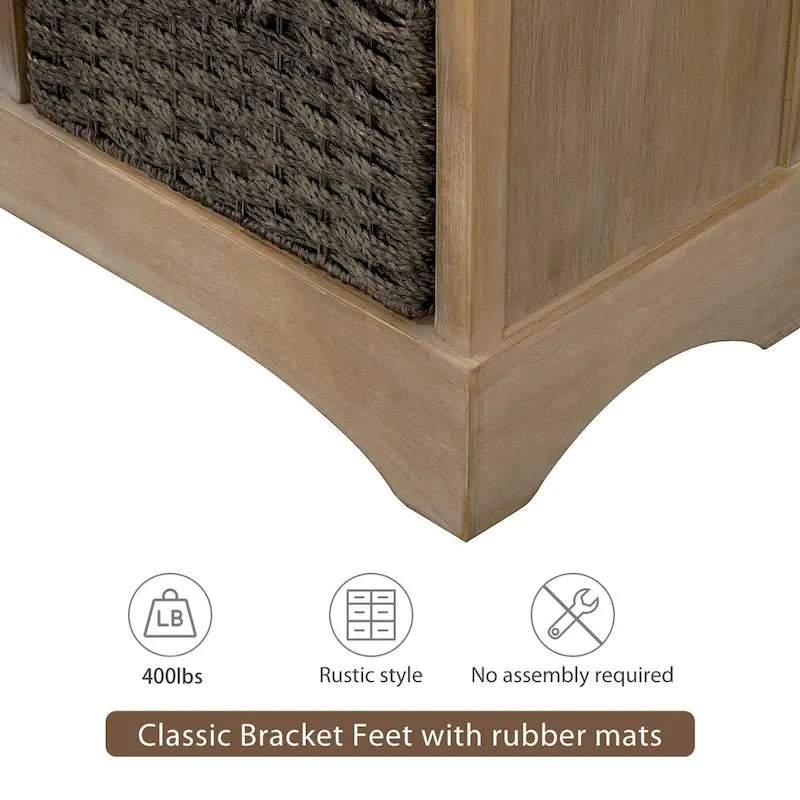 Meuble de rangement 2 tiroirs en bois avec 4 paniers en rotin, 28 po