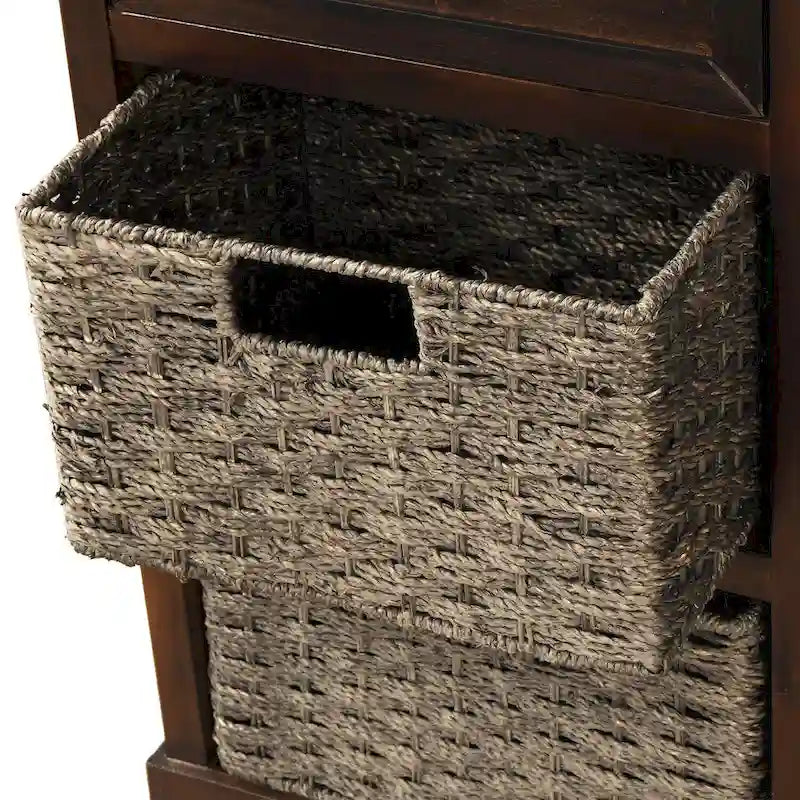 Meuble de rangement 2 tiroirs en bois avec 4 paniers en rotin, 28 po