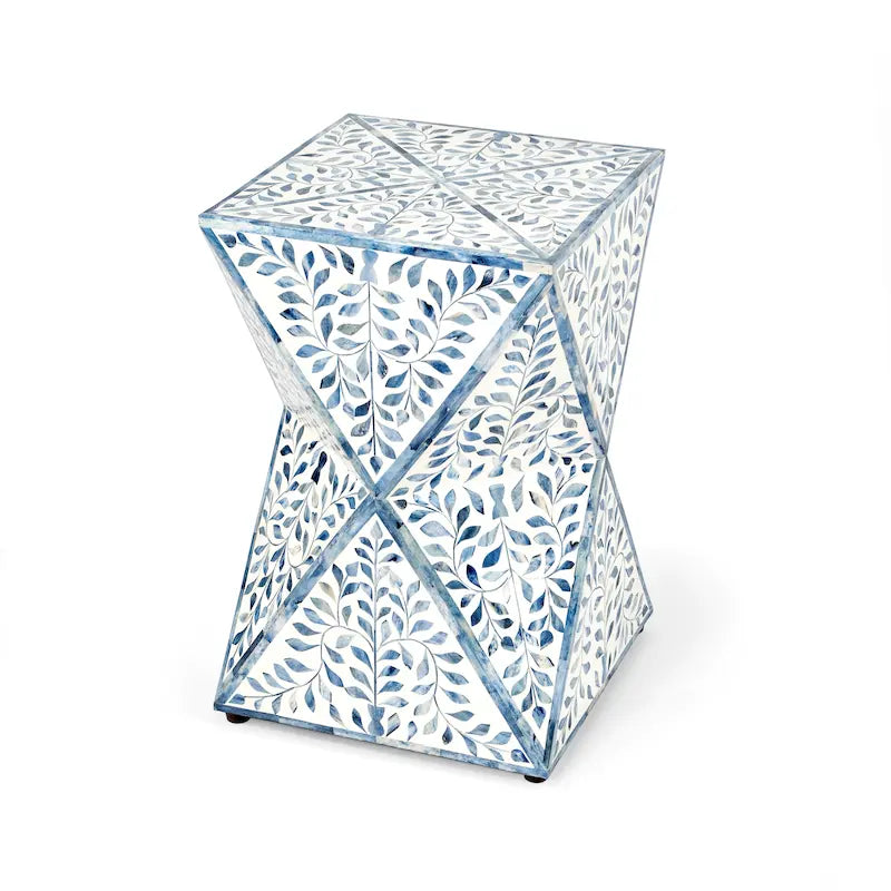 Table d'appoint géométrique en marqueterie d'os fabriquée à la main