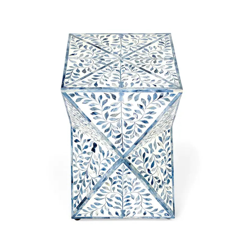 Table d'appoint géométrique en marqueterie d'os fabriquée à la main
