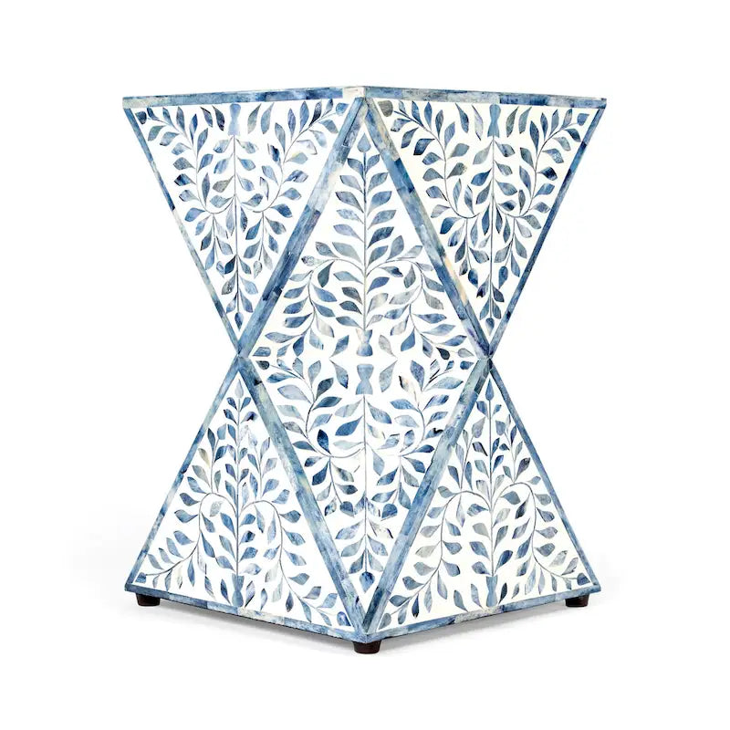 Table d'appoint géométrique en marqueterie d'os fabriquée à la main