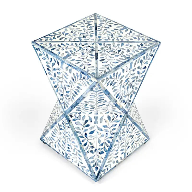 Table d'appoint géométrique en marqueterie d'os fabriquée à la main