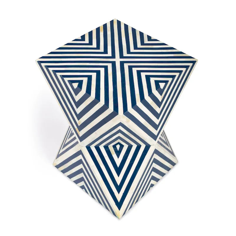 Table d'appoint géométrique en marqueterie d'os fabriquée à la main