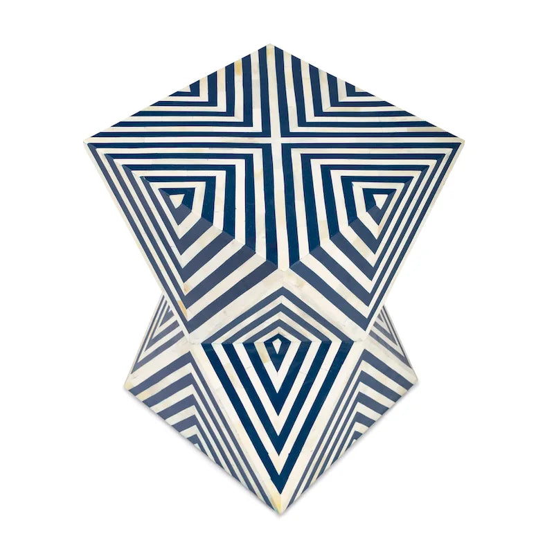 Table d'appoint géométrique en marqueterie d'os fabriquée à la main