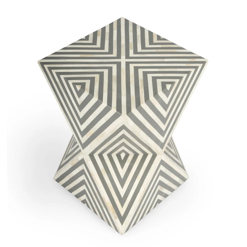 Table d'appoint géométrique en marqueterie d'os fabriquée à la main