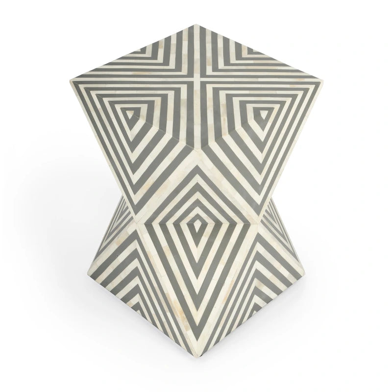 Table d'appoint géométrique en marqueterie d'os fabriquée à la main