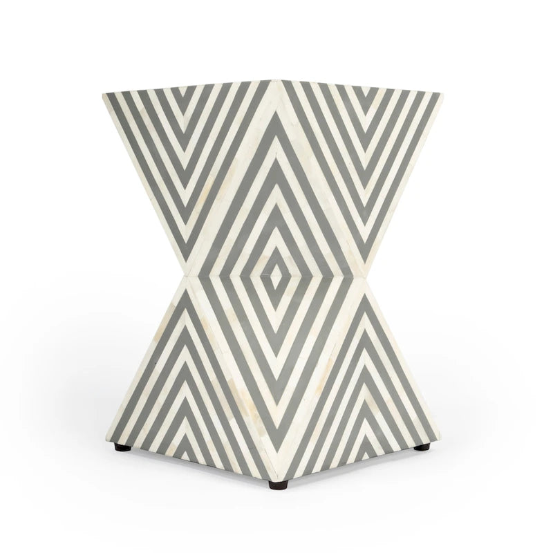 Table d'appoint géométrique en marqueterie d'os fabriquée à la main