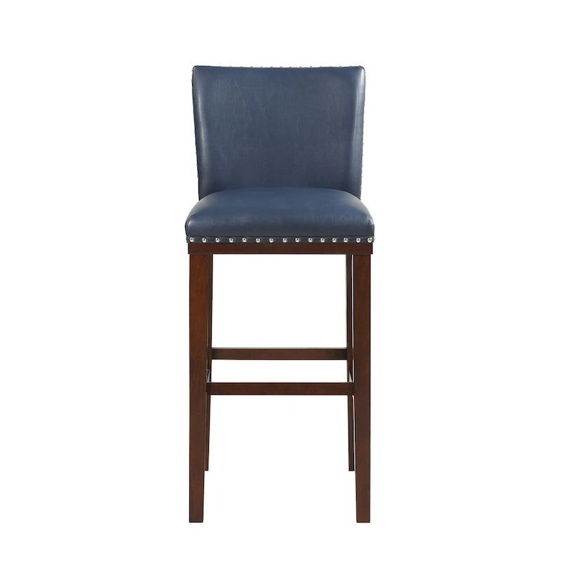 Tabouret de bar en bois et similicuir avec clous décoratifs et pieds espresso